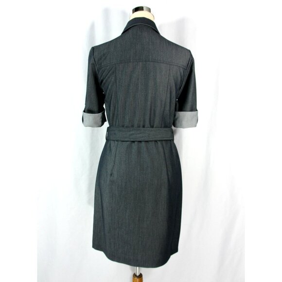 Sharagano Petite Zip Front Belted Pockets Chambray Shirtwaist Dress 4P 70s Style - Picture 7 of 11